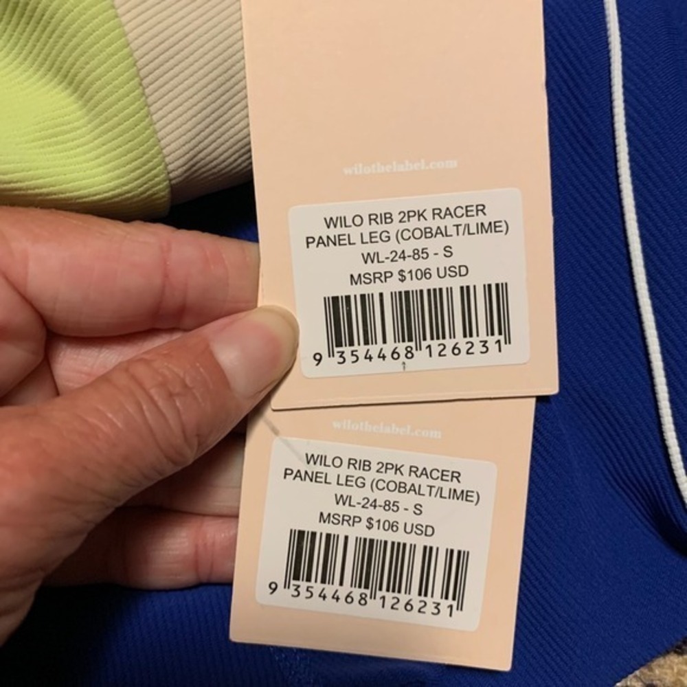 WILO Ribbed Racer Panel Leggings Sports Bra Set Cobalt Lime Tan Small New - Picture 6 of 7